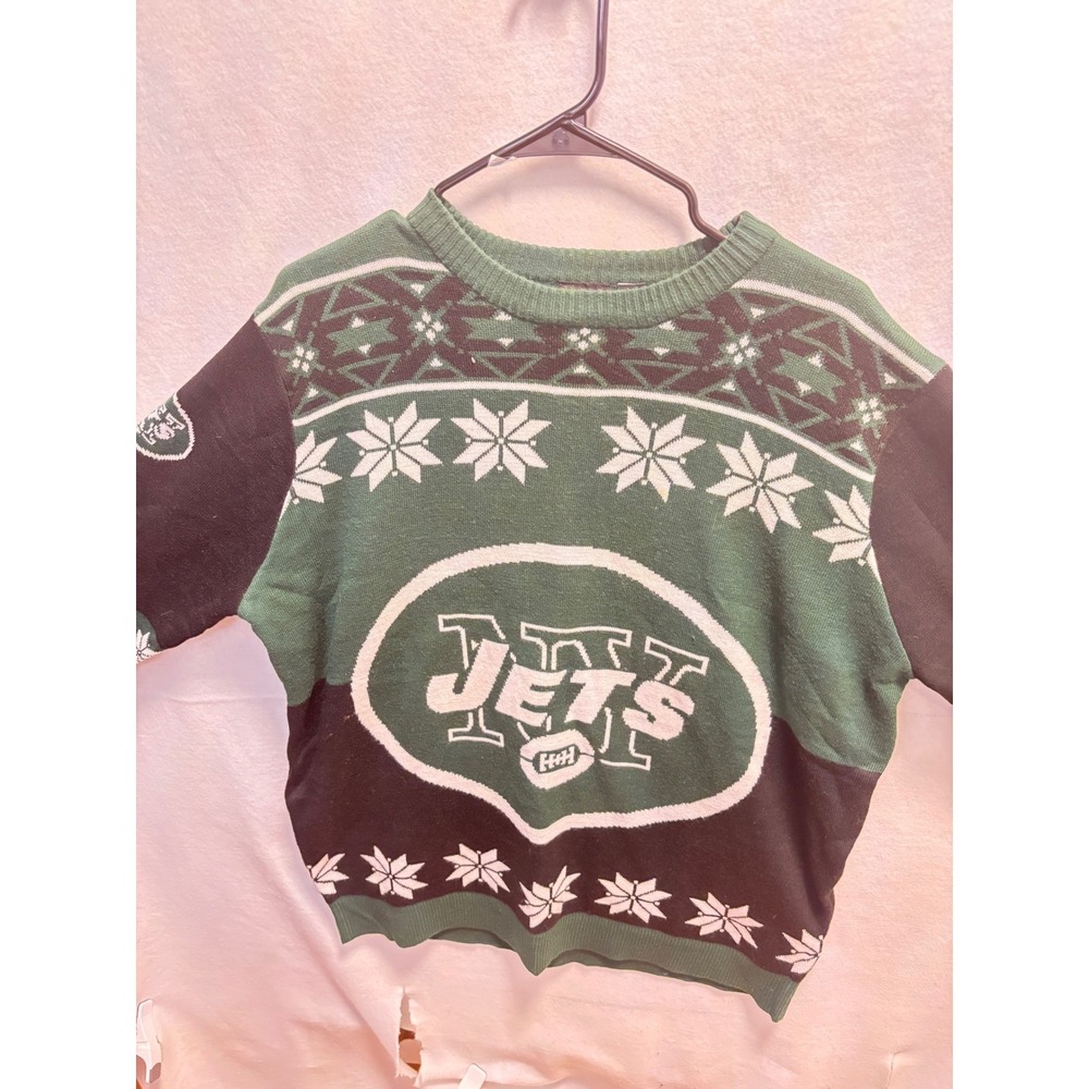 NFL Team Apparel New York Jets Sweater Mens XL Green Excellent Fair Isle‎ Knit